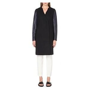 Theory Quennel Convertible Wool-blend And Lamb Leather‎ Coat Navy Size XS